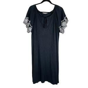Talbots Dress Plus Size X 12 Black White Embroidered Sleeve Knit Shift Boho